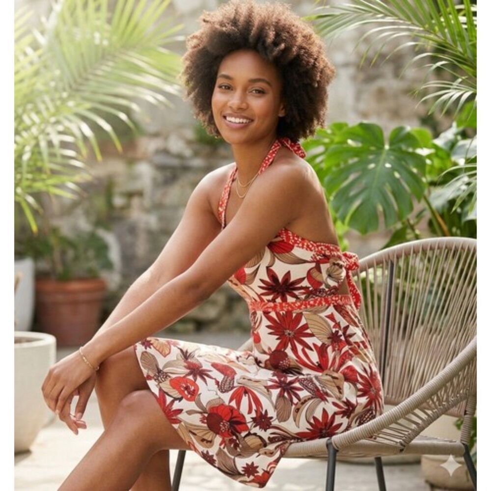 Patagonia Dress Womens Small Iliana Halter Mini Organic Cotton Floral Casual - Picture 1 of 10